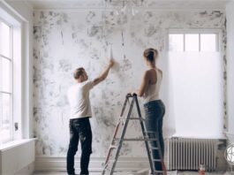 proceso de instalación de papel pintado en la pared