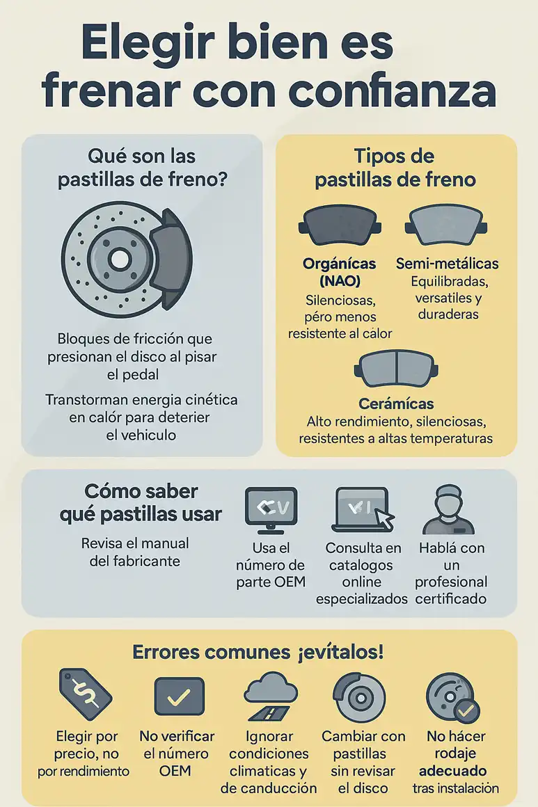 elegir correctamente la pastilal de freno de un coche infografía