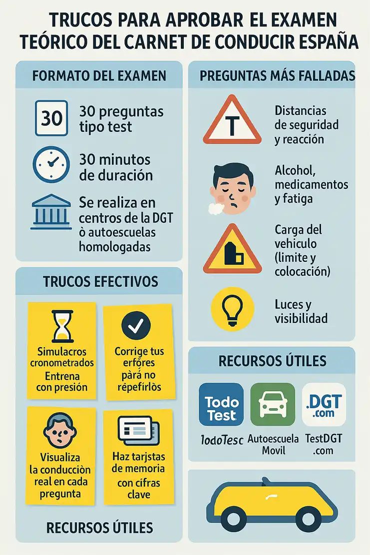 trucos para aprobar el examen teórico del carnet de conducir infografía