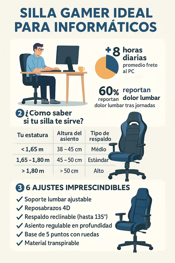 Cómo elegir la mejor silla gaming para tu tipo de cuerpo infografía