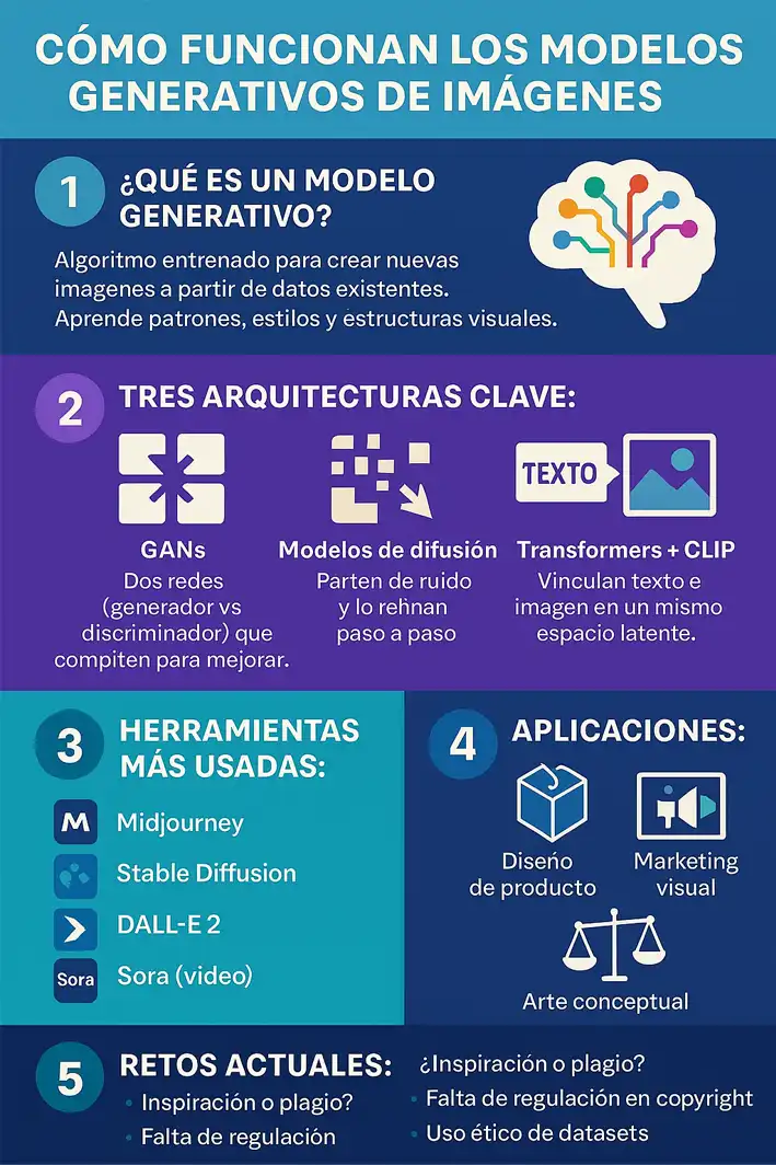 Cómo funcionan los modelos generativos de imágenes infografía