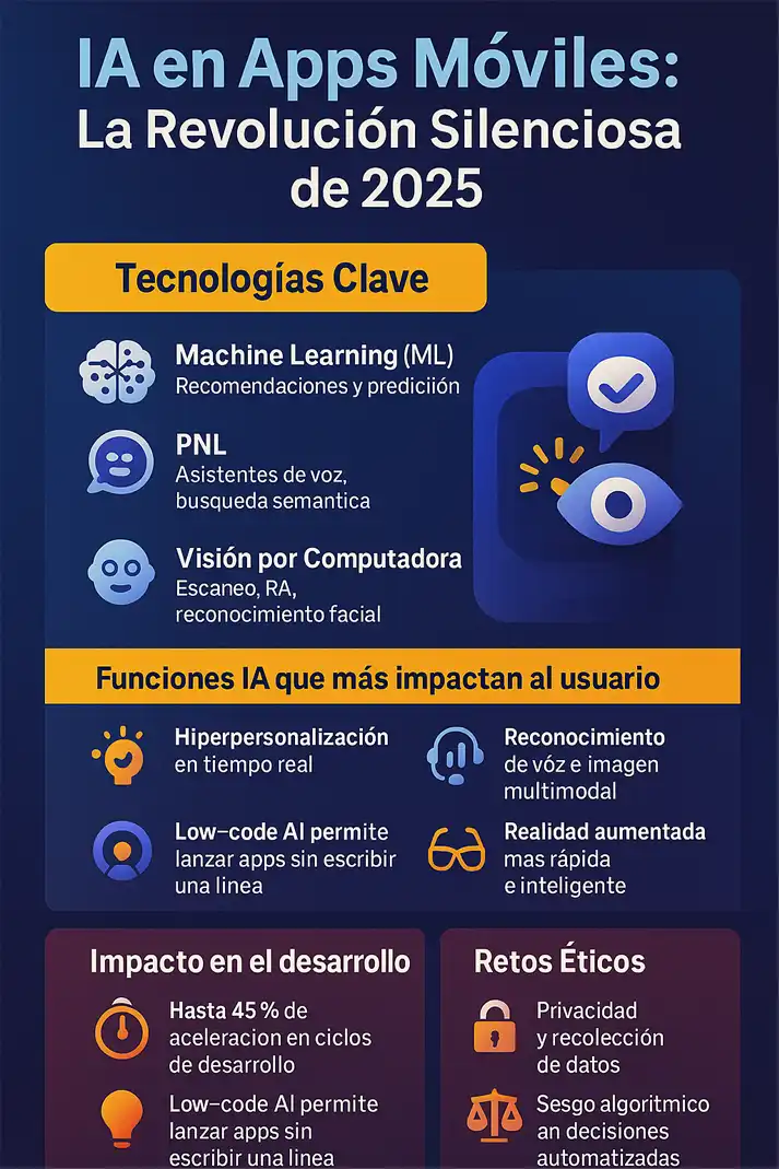Cuál es el impacto de la IA en el desarrollo de aplicaciones móviles infografía