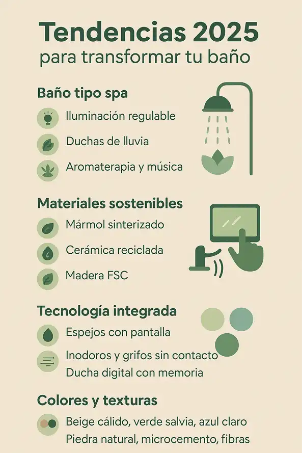 nuevas tendencias en baños y duchas en el 2025 infografía