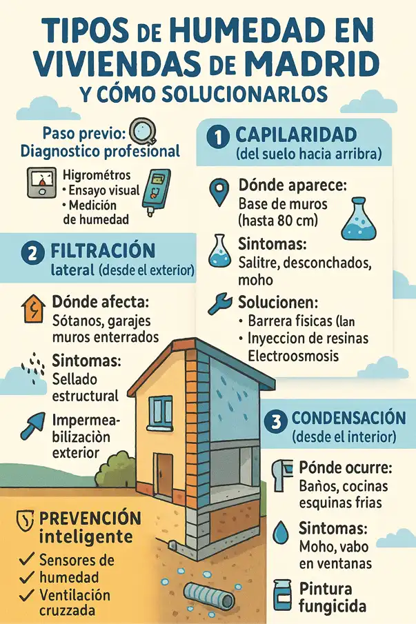 Causas más comunes de humedades en viviendas de Madrid infografía