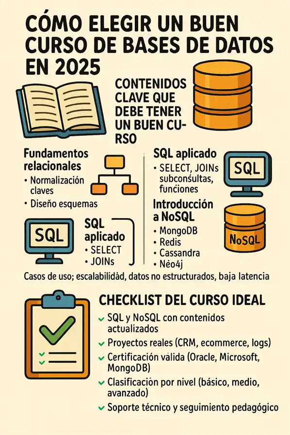 Cómo elegir un buen curso de bases de datos en 2025 infografía