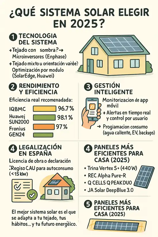 Guía para elegir el mejor sistema de energía solar residencial en 2025 infografía