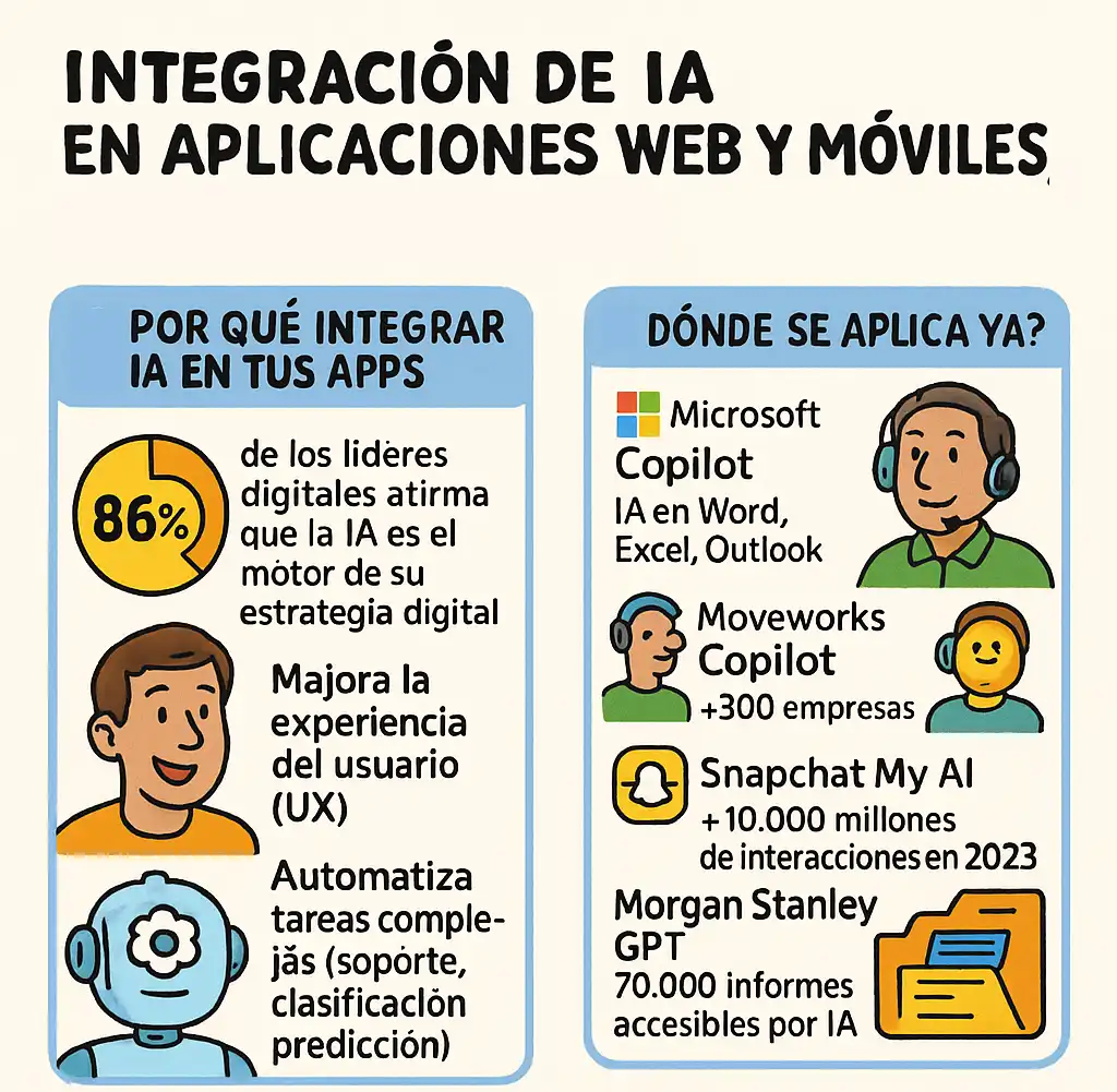 Integración de IA en Aplicaciones Web y Móviles y ciberseguridad infografía