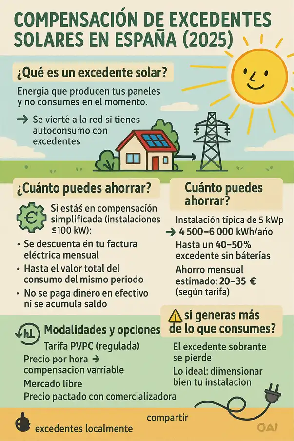 cómo funciona la compensación de excedentes de autoconsumo infografía