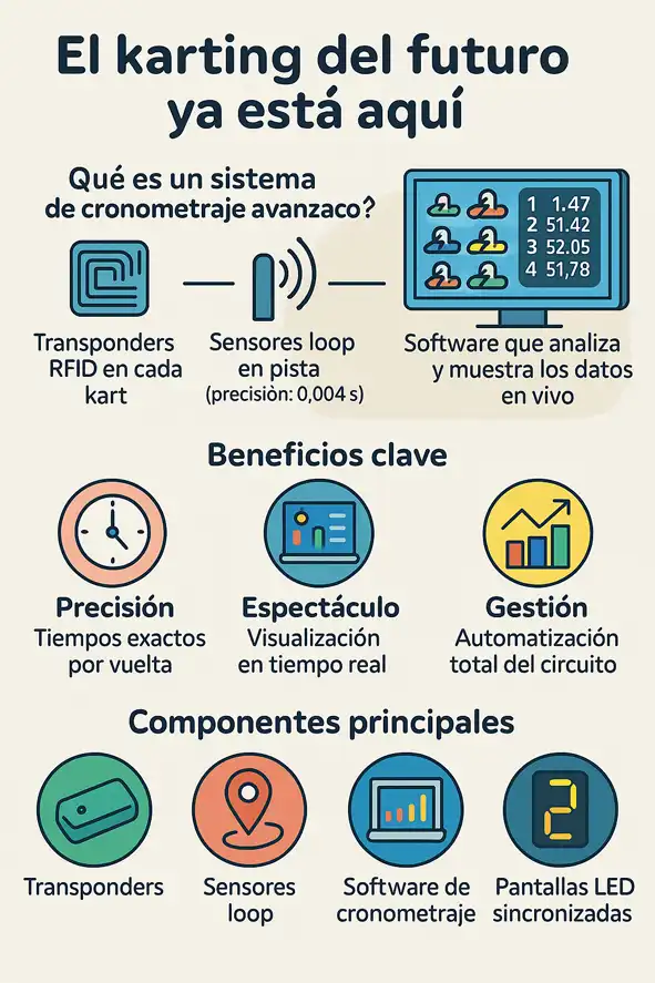 Integración de sistemas de cronometraje avanzados en circuitos de karting infografía