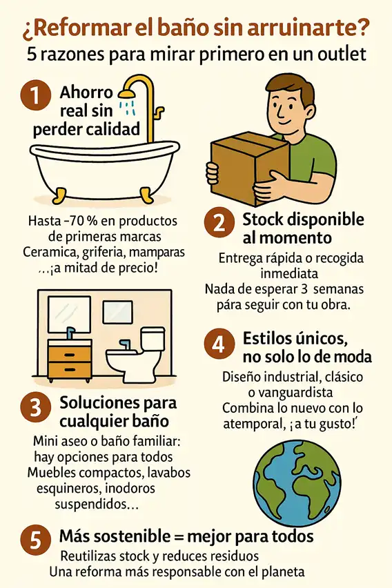 razones para comprar en un outlet de baño infografía