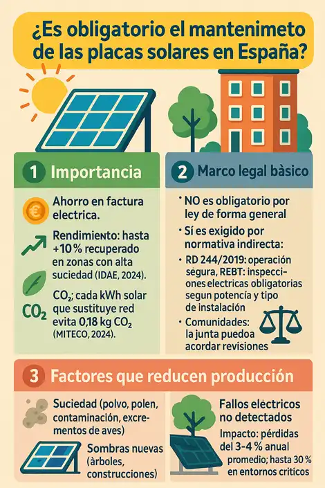 Es obligatorio el mantenimiento de las placas solares en España infografía