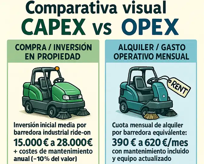 comparativa de el aquiler de una barredora industrial vs la compra infografía