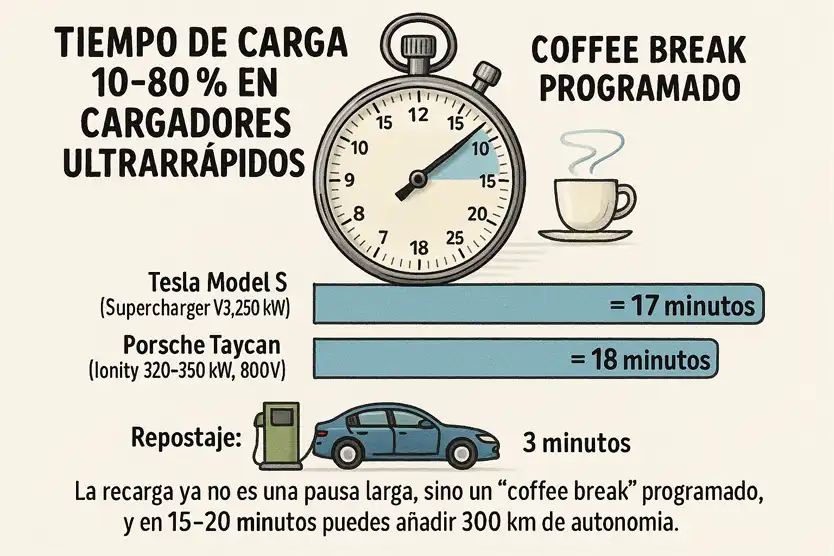 tiempo de carga de 10 a 80% en cargadores ultra rápidos infografía